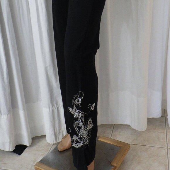 NWT BCBG sz SM MED LG XL 95% cotton BLACK SILVER BUTTERFLY & VINE 2PC TRACKSUIT - Picture 8 of 16
